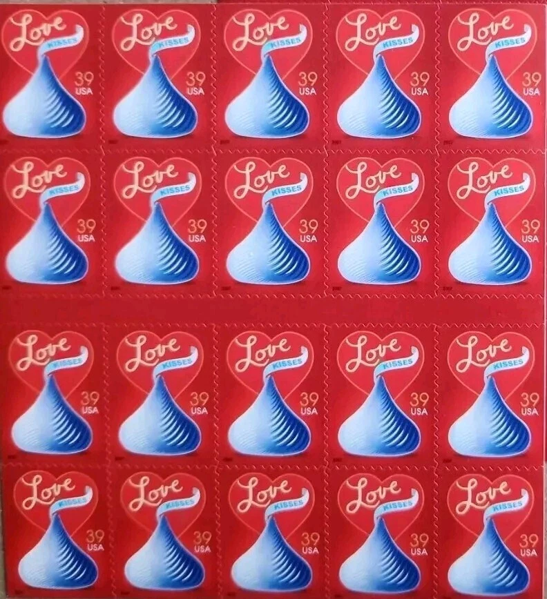 Una hoja x 20 de estampillas postales de Hershey's LOVE KISSES 39¢ USPS 2006 Foto 4 de 4