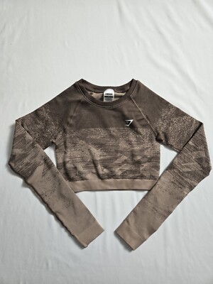 Gymshark Womens Medium Brown Crop Top Long Sleeve