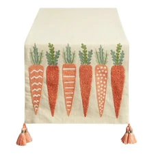 World Market Pier Place Natural Cotton Carrot Embroidered Easter Table Runner