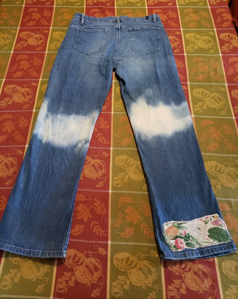 Upcycled Vintage Turtle Jeans size 8 Waist 37 Inseam 28 Hips 40 Boho Hippie - Image 2 of 4