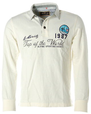 St.Moritz Herren Langarm Shirt Poloshirt Alpine Sporting Events Offwhite M K5684