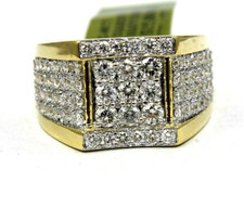 Natural Round Diamond Cluster Square Wide Men's Ring 14k Yellow Gold 2.48Ct