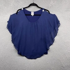 Naif Womens Blouse Blue Short Cold Shoulder Scoop Neck Chiffon Pullover Size M