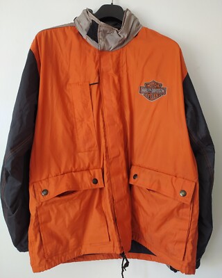 Harley Davidson Jacke Herren XS-Medium Orange Nylon Wasserdicht Regenjacke Mantel