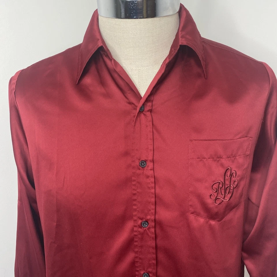 Ralph Lauren Womens Night Gown Shirt Maroon M Pajamas PJ Button Embroided Logo - Image 2 of 4