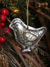 Primitive Antique Tin Style Christmas Tree Rooster Resin Chocolate Mold Ornament
