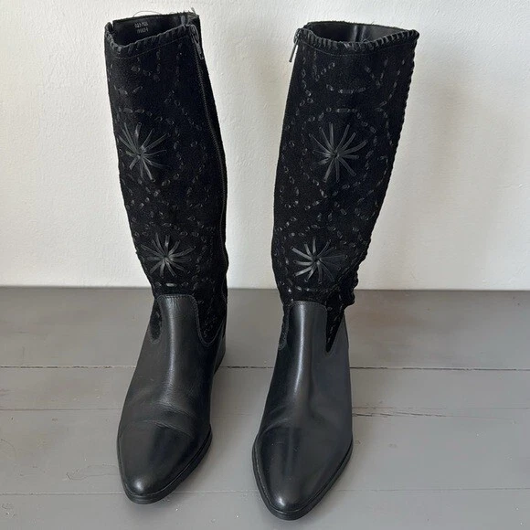 Bota Worthington Mujer 8.5 Patrón Occidental Cuero Gamuza Negro Hecha en Brasil Foto 3 de 4