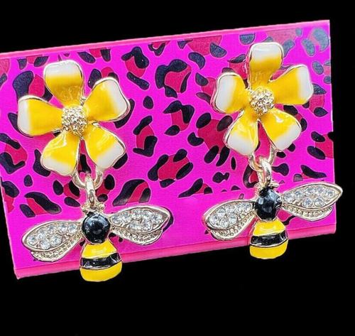 Deliciosos Pendientes de Betsey Johnson Estrás Flor de Abeja - Imagen 2 de 20