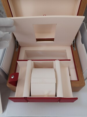 Omega Authentic Wooden Watch Box Case with Travel Red Cube Box
