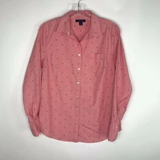 Lands' End Women Blouse Size 6 Long Sleeve Top Button Down Anchors Pocket