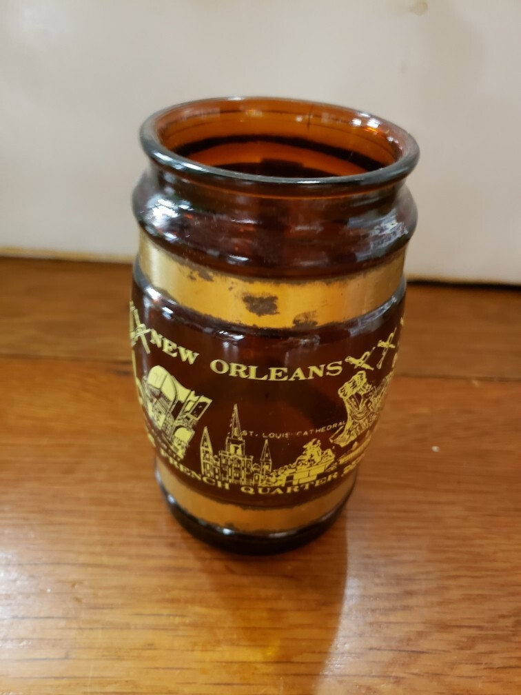 Vintage New Orleans Beer Mug Bourbon Street Mardi Gras 5” Wood Handle