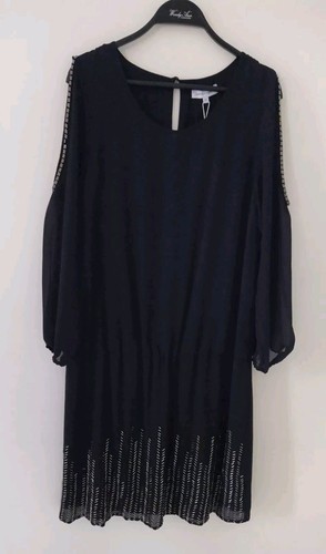 Wayne Cooper Size 14 Dress Black Sheer Sleeves Peep Shoulder Evening Event Wear