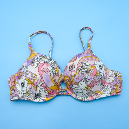 Victorias Secret 34B Pink Floral Bombshell Underwired Padded Bikini Top Swim New