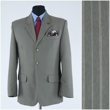Mens Vintage Striped Sport Coat 40R US Size CSERNUS Grey Blazer Jacket