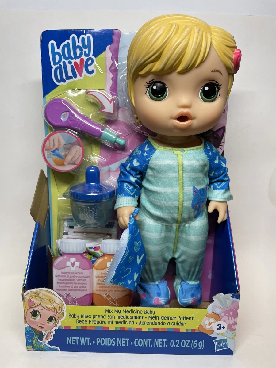 Baby Alive Mix My Medicine Baby Doll Kitty Cat Pajamas Blonde Hair Brand New