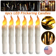 6Pcs LED Flickering Flameless Taper Candles Battery Operated with Candle Holders