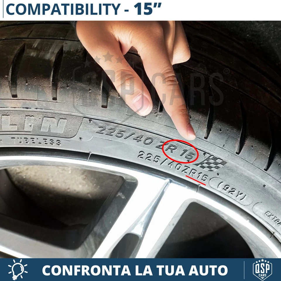 4 Copricerchi per Hyundai i20 1 08-12 15'' Pollici Coppette 12 Razze Silver MADE - Immagine 2 di 4