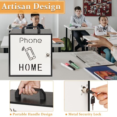 16-Slot Wooden Cell Phone Holder With Lock – Classroom Phone Storage Cabinet With Portable Handle, Wall-Mountable For Office & School