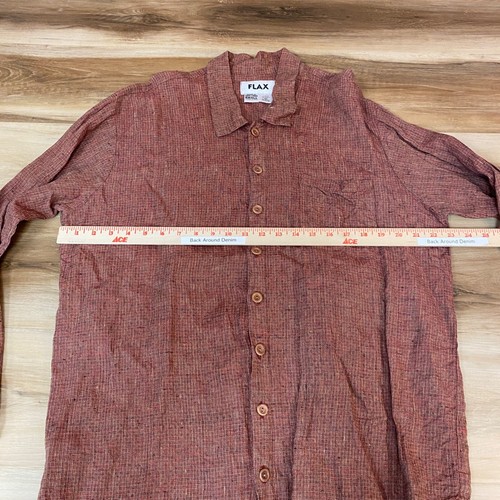 FLAX Shirt Mens Small Relaxed 100% Linen Button Up Rust Orange Long Sleeve - Picture 6 of 8