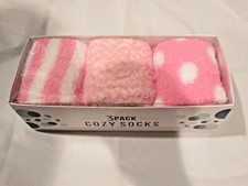 Cozy Socks 13" Crew Length 3 Pairs Assorted Designs 1 Size Fits Most Light Pink