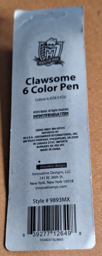 Monster High Claw some 6 Color Pen(2878Tote11) New In Pack 2014 Mattel - Picture 6 of 7
