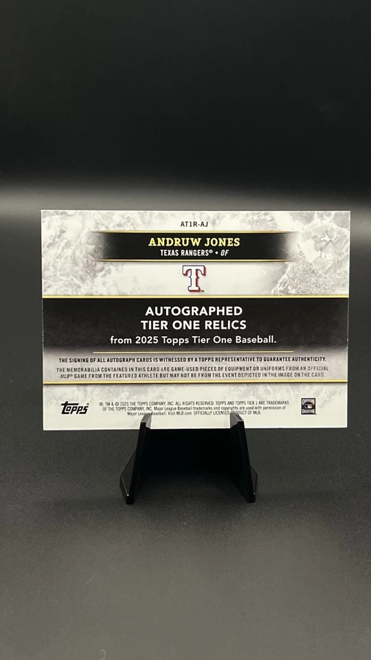 2025 Topps Tier One Andruw Jones Triple Patch Auto /49 Rangers #AT1R-AJ - Image 2 of 3