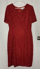 VTG Niteline Della Roufogali 100 Silk Red Beaded Sequin Formal Dress Sz 8