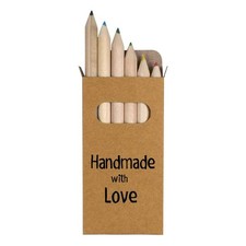 6 x 'Handmade with Love' Short 85mm Pencils / Coloured Pencil Set PE00061950 