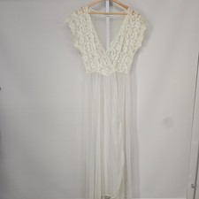 Val Mode Lingerie Vintage Ivory Lace Sheer Maxi Nightgown Bridal Robe USA Made