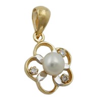 AnhäNger 10Mm Blume Bicolor Zuchtperle Zirkonias 9Kt Go*D | Gallay