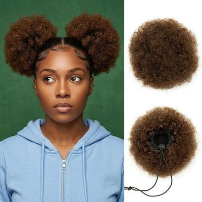 Afro Ponytail For Black , Brown Drawstring Ponytail Human Hair For , Adorn Yo...