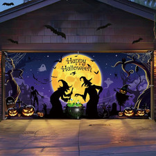 Large Halloween Garage Door Decorations 6 X 13 Ft, Horror Scary Sukll Garage Doo