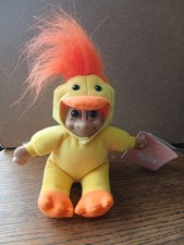 Vintage Russ Luv Pet Troll in Duck Costume 5" Plush Stuffed Animal Orange Hair