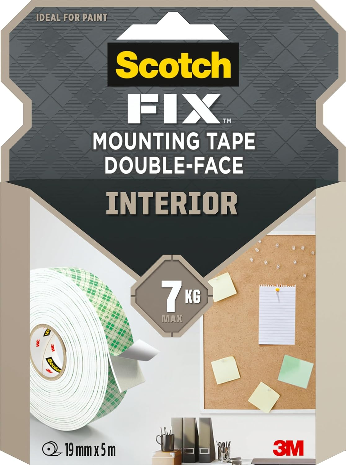 Scotch-Fix Interior Double-Sided Mounting Tape, Strong Bond, White - 1 Roll (19M
