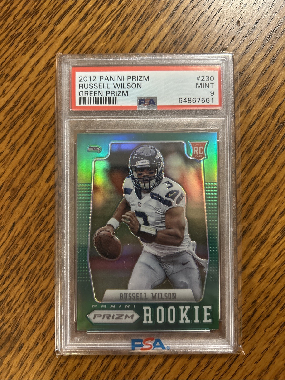 2012 PANINI PRIZM GREEN PRIZM #230 RUSSELL WILSON ROOKIE RC PSA 9