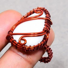 Rainbow Moonstone Gemstone Beautiful Wire Wrap Copper Jewelry Ring 7.5" PG 860