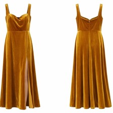 EUC JENNY YOO Velvet Bridesmaid Gown Marigold Gold Size 6 Square Neck Maxi