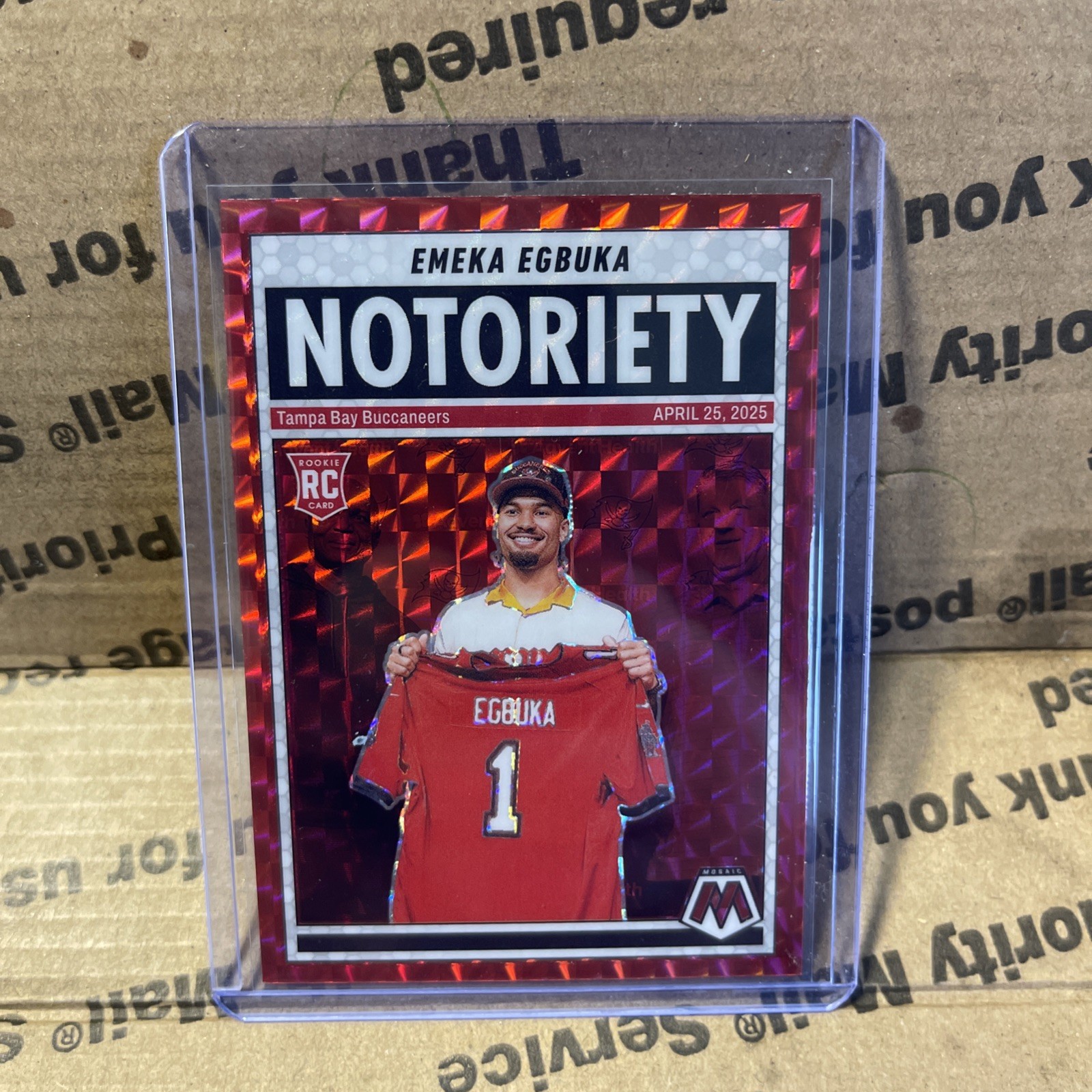 2025 Panini Mosaic - Notoriety Emeka Egbuka #16 Red Mosaic Prizm (RC)