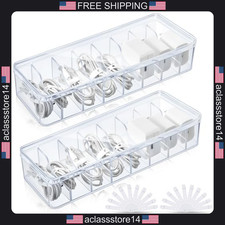 Tatuo 2 Pack Cable Organizer Box with Wire Ties Plastic Cord Storage Clear