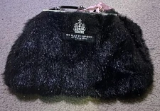 My Flat In London Womens Handbag Black Faux Fur Rhinestone Crown 