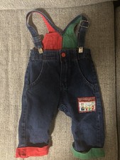 Oshkosh B'Gosh Vintage Denim Overalls Suspenders Red/Green, 6/9 Months