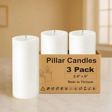 White Pillar Candles Set of 3,70 Hour Long-Lasting Clean-Burning,Unscented an...