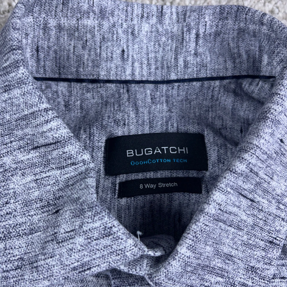 Bugatchi Shirt Mens Large Blue Ooohcotton Tech 8 Way Stretch Office Commuter - Image 3 of 4