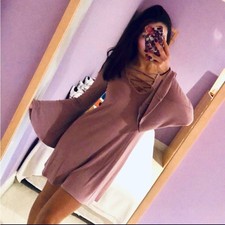 AMERICAN EAGLE OUTFITTERS Lace-Up Bell-Sleeved Mini Dress, Mauve, Small, EUC