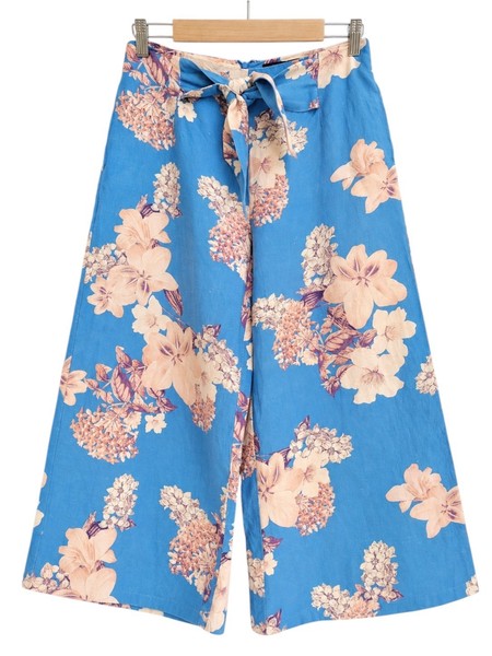 PORTMANS Blue Floral Wide Leg Culotte Pants Tie Waist Size 10