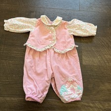 Vintage 6-9mths Overalls Floral Corduroy Romper Jumper USA Pink And Pink Floral