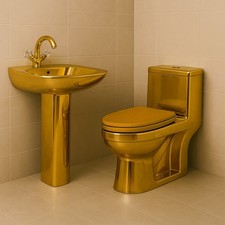 Gold WC & Waschbecken Keramik Toilette Luxus Spülrandlos Barock Standspülklosett