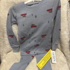 NWT CARTERS JUST ONE YOU 2PC THERMAL PAJAMA Set CHRISTMAS CAR TREES 3T