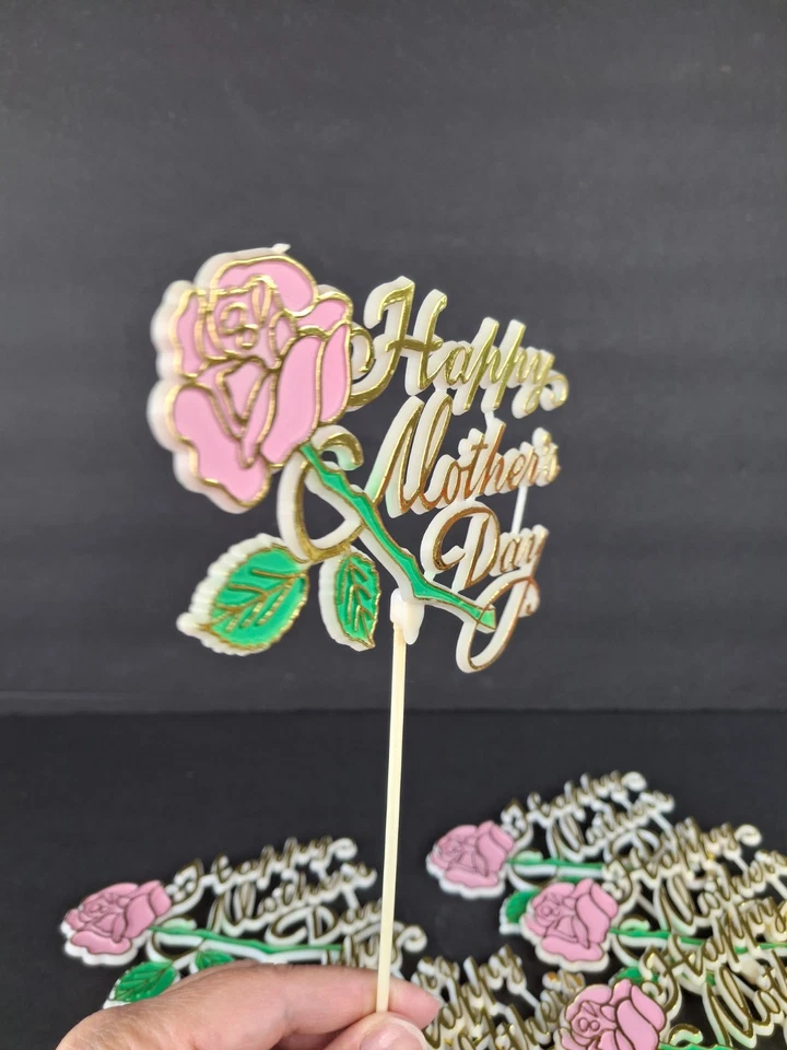 Винтажный пластиковый счастливый день матери медиаторы торт Топпер цветочный букет украшения 7шт - Изображение 3 из 4
