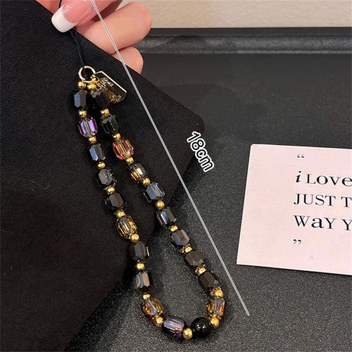 Black Gold Crystal Beaded Phone Chain Kawaii Anti-Lost Phone Strap Gifts - Photo 2 sur 4